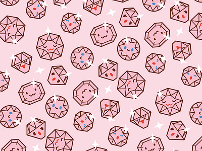 Funny Diamonds characters flat illustration kawaii pattern