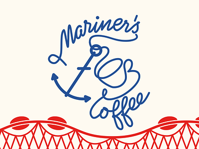 Mariner's Coffee anchor cafe coffee hand drawing hipster style logo typography