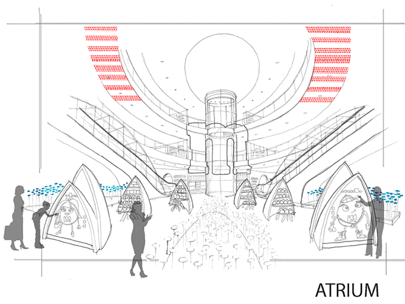 M & M Sketch for Atrium Lighting event illustration previs sketch