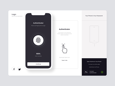 Touch ID Authentication app black branding cryptocurrency dashboard design digital digital wallet finger print graphic design grey minimal mobile mock up shadow touch icon touchid ui ux white