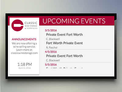 Classic Wine Storage Digital Signage calendar digital signage display events information material design