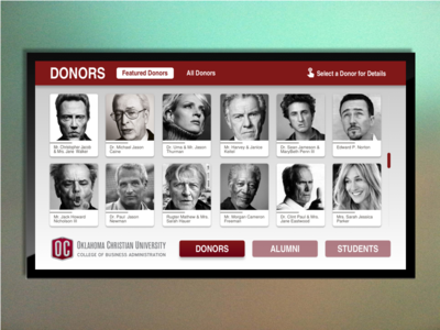 Oklahoma Christian University Interactive Donor Wall css digital signage directory donors html interactive touch screen university