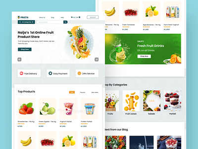 Fruita E-commerce Website dailyui dashboard design e commerce fruits hero header homepage lagos landing page product design redesign ui design uiux uxdesign web website