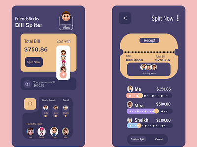 splitting bill app animation app design icon illustration typography ui