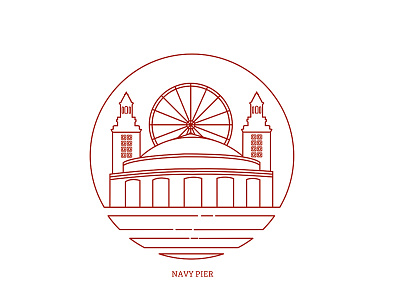 Navy Pier badge chicago design icon illustration line red simple