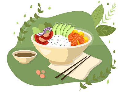 Asian Poke Bowl asia bowl design food illustration illustration art illustrator meal poke vector vector art vector illustration