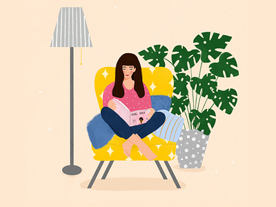 Cosy at home at home digitalart digitalillustration editorial editorial illustration illustration mindfulness plants procreate woman illustration
