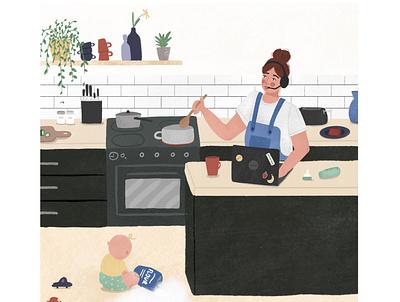 Working from home digitalillustration editorial editorial illustration illustration moms procreate storytelling wfh women working from home working space