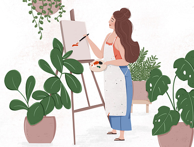 Woman who paints digitalillustration editorial hobby illustration painting plants positive procreate storytelling woman illustration women