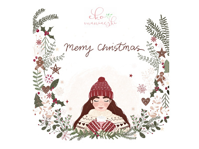 Christmas Card branding card design christmas card design digitalart digitalillustration girl character greeting card greeting card design illustration women