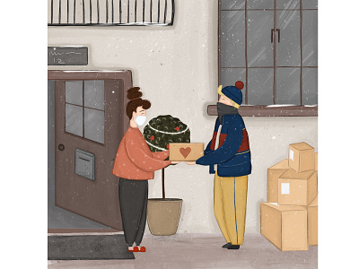 Sharing love courier deliveries delivery digitalart digitalillustration editorial editorial illustration illustration illustrator man procreate storytelling woman