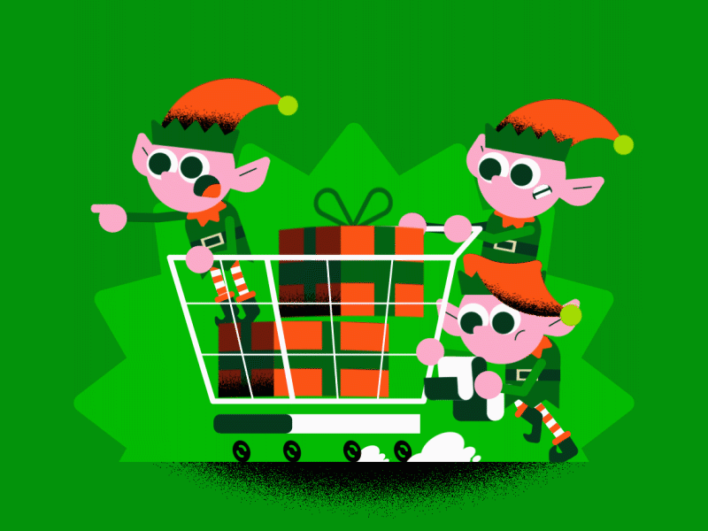 Busy Shopping Elves christmas elf elves panic purchase santa shopping shopping cart shoppingcart