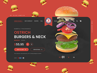 UI/UX Design for Ostrich Burgers Shopify Website burgers design graphic design illustrator minimal shopify ui web design
