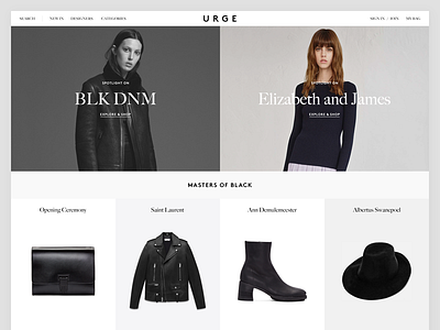 Urge homepage exploration clean e commerce ecom ecommerce webshop fashion homepage minimalism shop ui ux