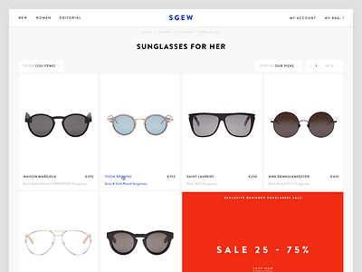 Product List Exploration clean e commerce ecommerce fashion fashion shop minimal minimalism shop style sunglasses ui web