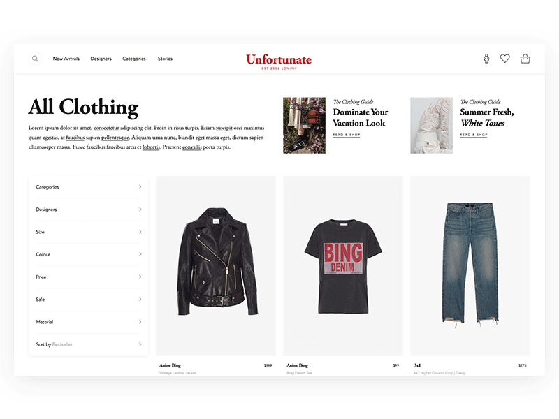 Category Page Exploration clean commerce e commerce ecommerce fashion luxury luxury fashion minimalism shop ui ui ux design uiux ux web shop