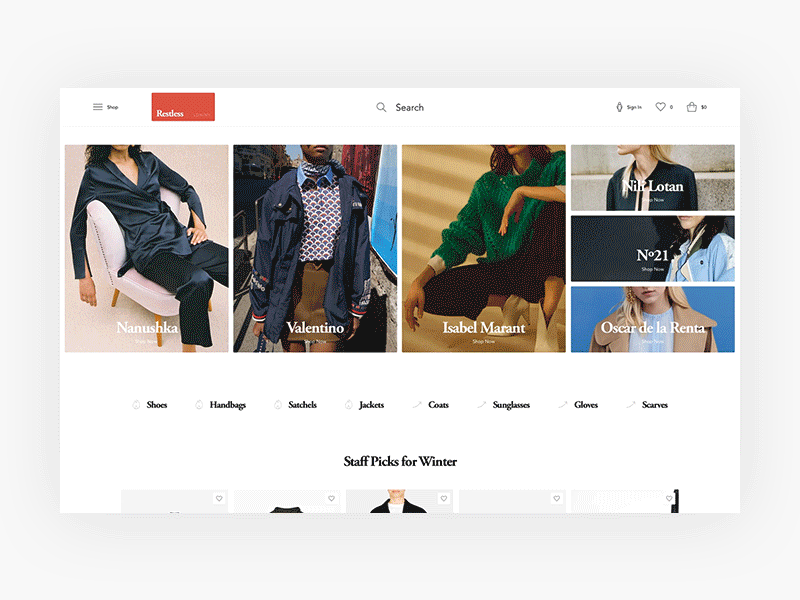 Exploration - Restless commerce design e commerce ecommerce fashion homepage homepage design minimal minimalism shop shopping ui webshop