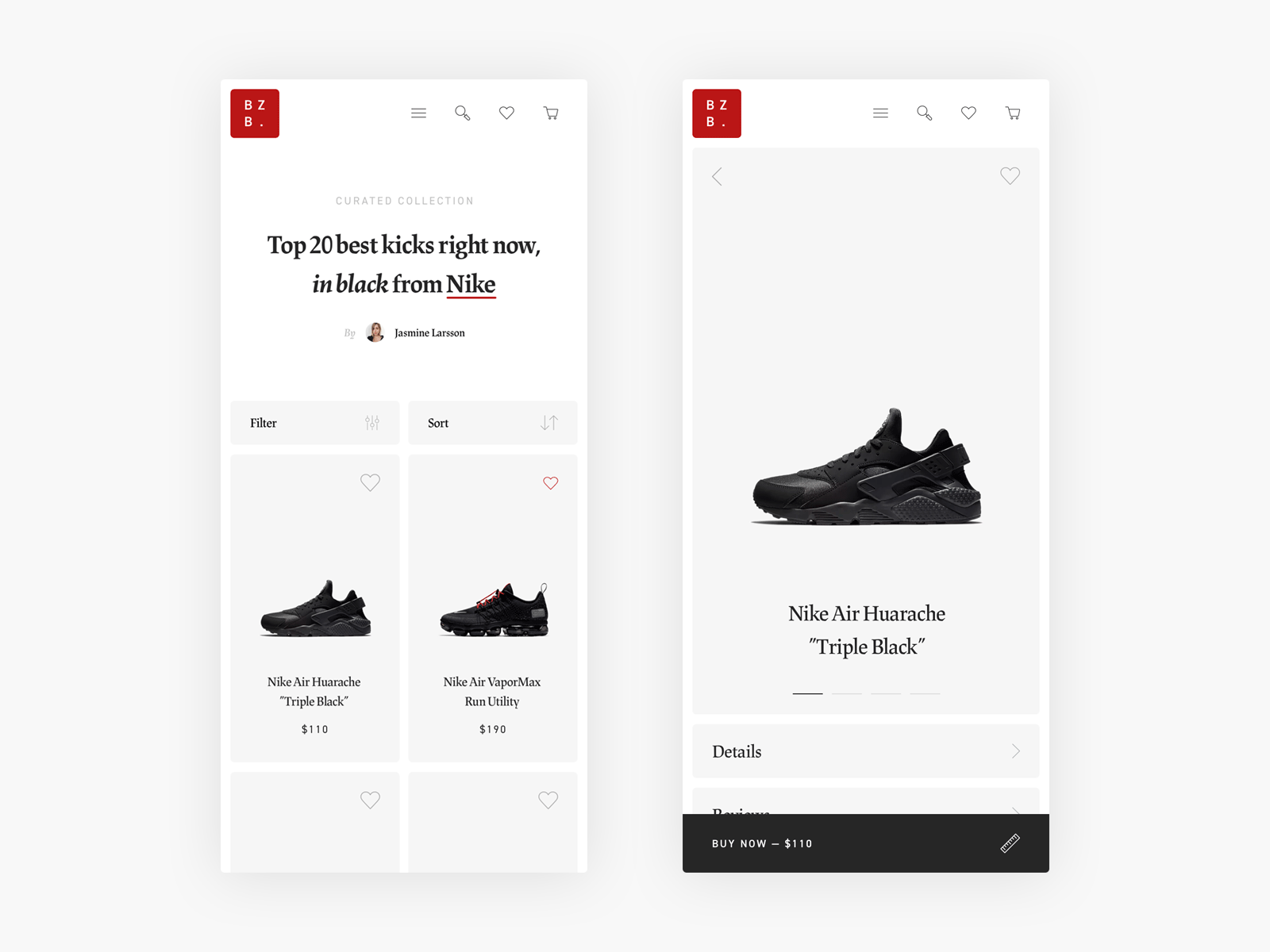 BZB—Collections and Product Page explorations clean commerce design e commerce ecommerce fashion minimal minimalism product page shoes shoewear shop shopping sneaker sneakers ui ux web shop webshop