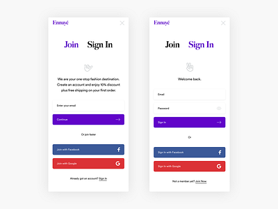 Join / Sign In app app concept clean clean app design e commerce ecommerce join minimal minimalism mobile sign in simple ui