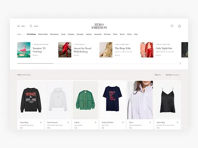 Zero Ambition Category Page Exploration - E-commerce category page clean commerce design e commerce ecommerce fashion fashion shop luxury minimal minimalism shop shopping ui web shop webshop