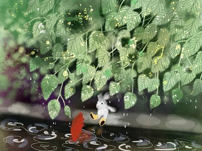 Rainy Day Bunny childrens illustration digital art digital artwork digital illustration digital painting digital portrait illustration kid literature illustration picture book illustration procreaate