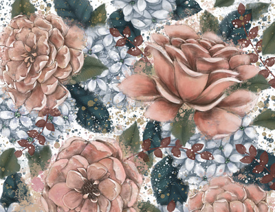Pink and Gray Flowers beauty botanicals design digital art digital illustration digital painting floral flowers graphic design pattern peony product label rose wallpaper design wrapping paper