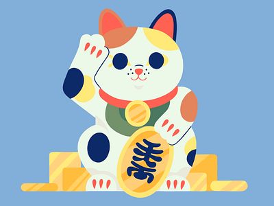 Maneki neko 2d art art cat cats character character design coin coins design illustration maneki maneki neko maneki neko manekineko money procreate