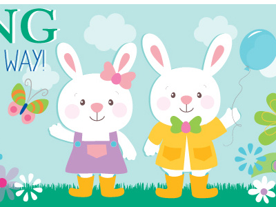 Think Spring! ballon bunny butterfly design digital easter flowers illustration product rabbit seasonal spring