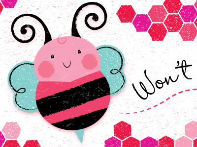 Won't You Bee Mine? bee day design heart honeycomb illustration pink product red seasonal valentine valentines