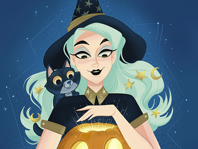 Witch's Wish cats character design familiar halloween illustration pumpkin witch witches