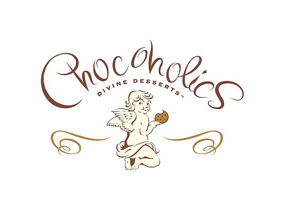 Chocoholics Divine Desserts Logo angel calligraphy chocolate design laurel mathe mystic typography