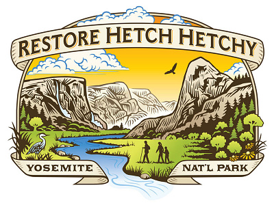 Restore Hetch Hetchy Logo conservation graphic design identity illustration laurel mathe logo nature woodcut yosemite