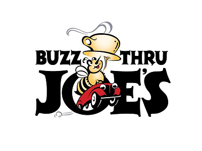 Buzz Thru Joe's Logo bee coffee comic identity illustration laurel mathe logo