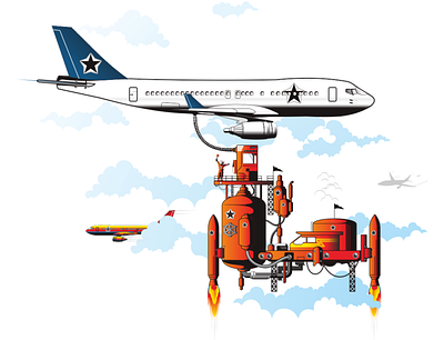 Flying Refueling Station air plane cartoon flying fuel station graphic design illustration imagination pilot posters tshirtdesign