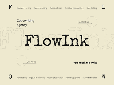 "Flow Ink" copywriting agency branding design minimal ui ux web web design website