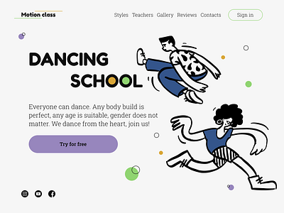 Dancing school landing page design ui ux web web design website