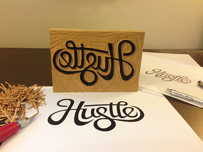 Lino Hustle block hustle lettering lino linocut print vector woodblock