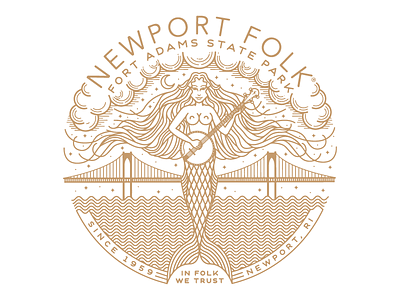 Newport Folk art print banjo illustration mermaid sea