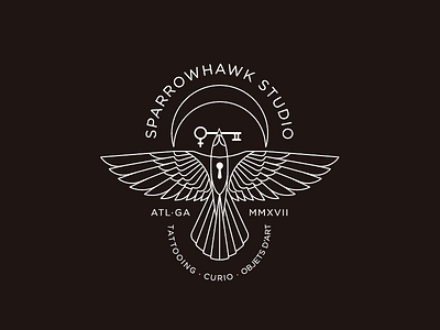 SparrowHawk Studio⚡️ bird key logo mark moon sparrow