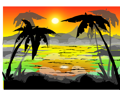 danau landscape black coconut dawn decorative design illustrator lake landscape line art minimal smoky sun