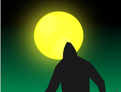 A lonely big foot in the forest art black creature dark design flat forest green icon illustration lineart monster moon