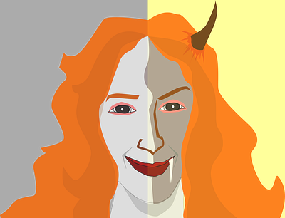 half evil angel angry bad bipolar emotion evil good half human nature personality smile woman woman illustration