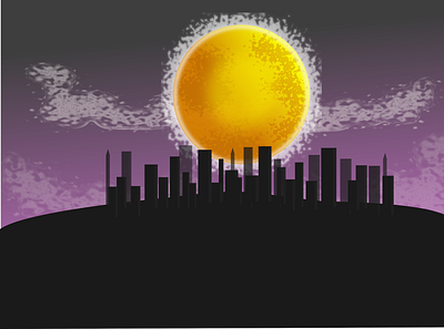 glow of the city png black city dark mistery moon orange purple silhoutte yellow