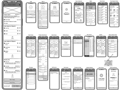 Rippleitt hi-fi wireframes adobe xd design greyscale hi fi high fidelity mobile ui mockups wireframes wireframing