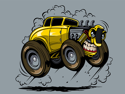 angry hotrod cartoon style