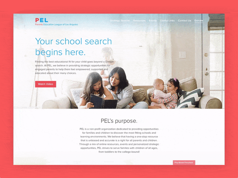New skin for PEL branding kids non profit parents pel principle transition website