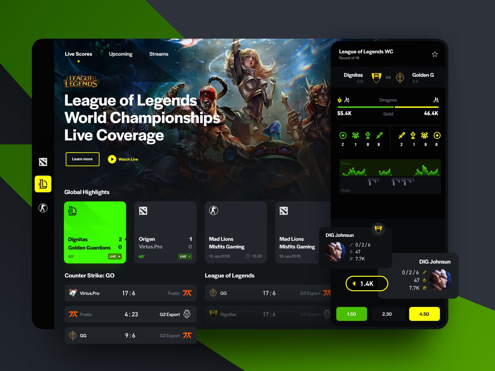 Esports Live Scores by Tom Koszyk for Hologram on Dribbble