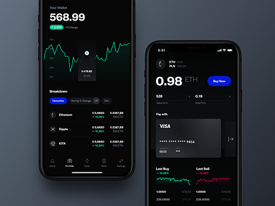 Crypto Wallet advisor analytics app bitcoin blockchain chart crypto cryptocurrency ether investments iphone market mobile trade ui wallet