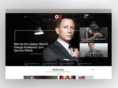 Online Lifestyle Magazine: GQ Redesign Concept - Main Banner 007 bond design elegant fashion gq lifestyle magazine men responsive style web