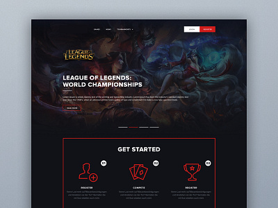 Gaming Website desktop dota flat games gaming landing league of legends play red video website